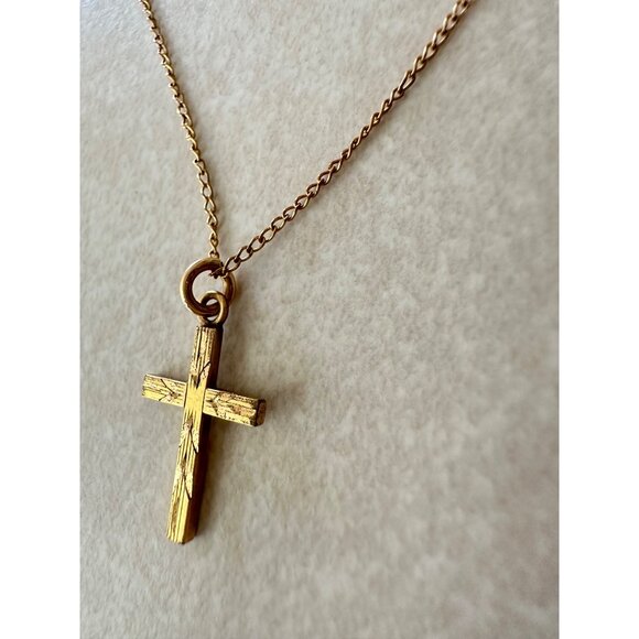 Vintage 14kt yellow gold filled etched crucifix cross children's baby necklace